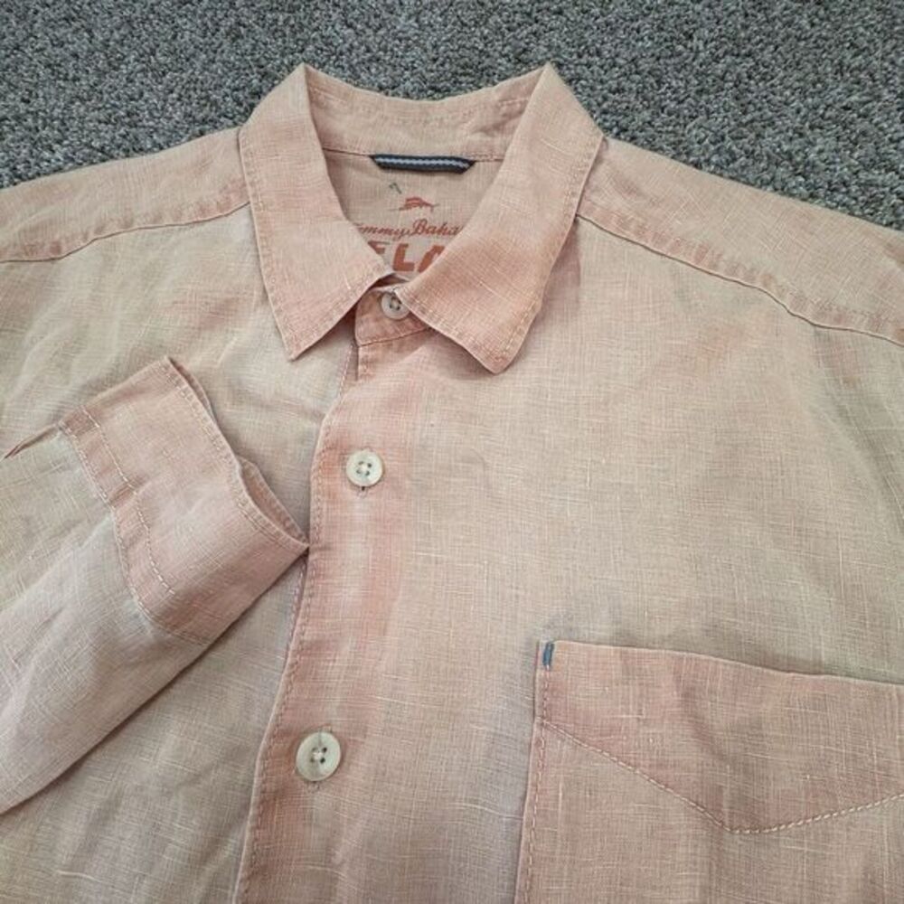 Tommy Bahama Relax 100% Linen Long Sleeve Button Front Shirt Orange Mens  Size L